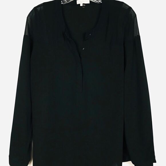 1. State Black Sheer Sleeve Button Up Blouse Sml - Picture 1 of 5
